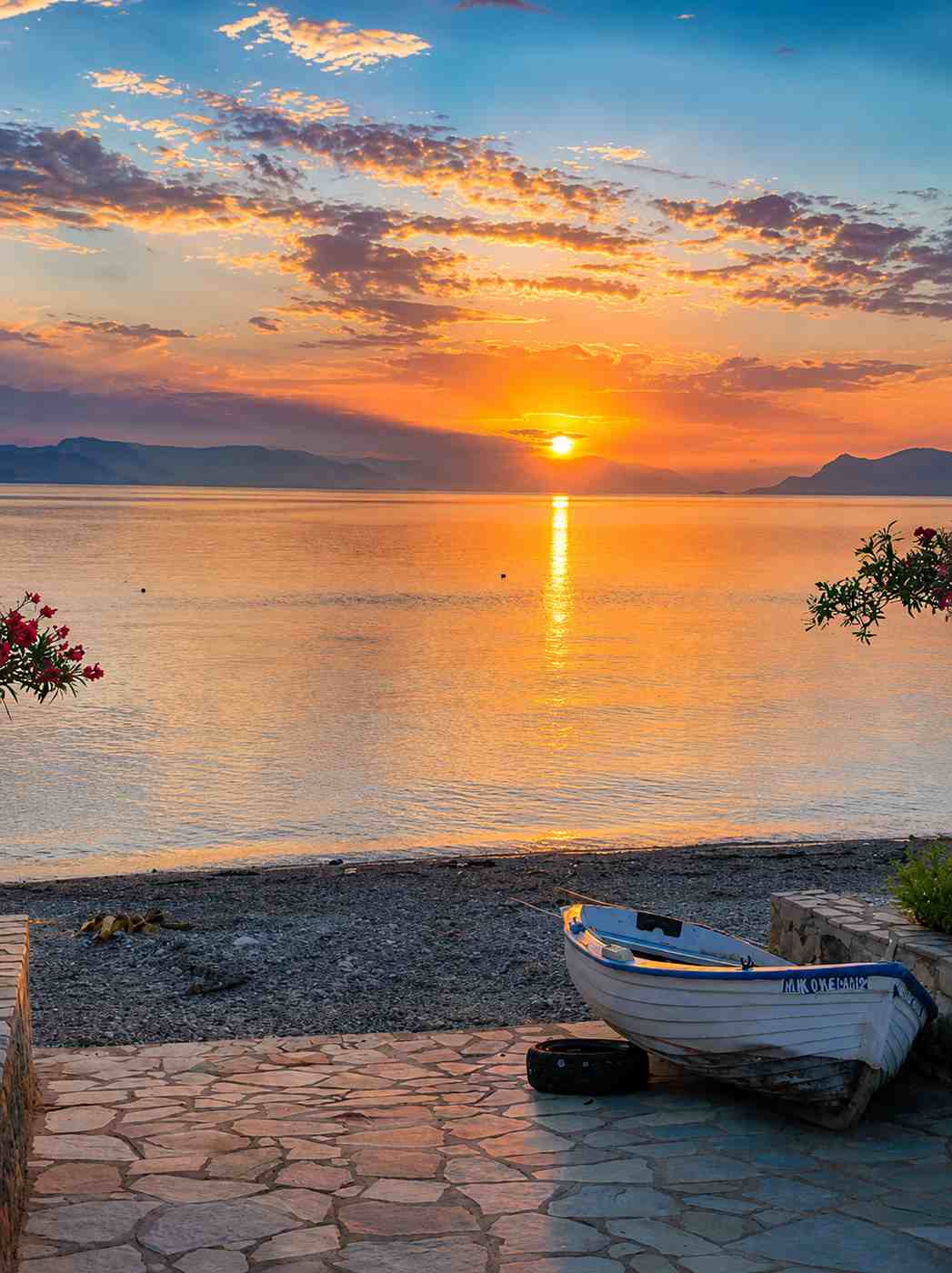 Sunset over the sea at Rovies beach
